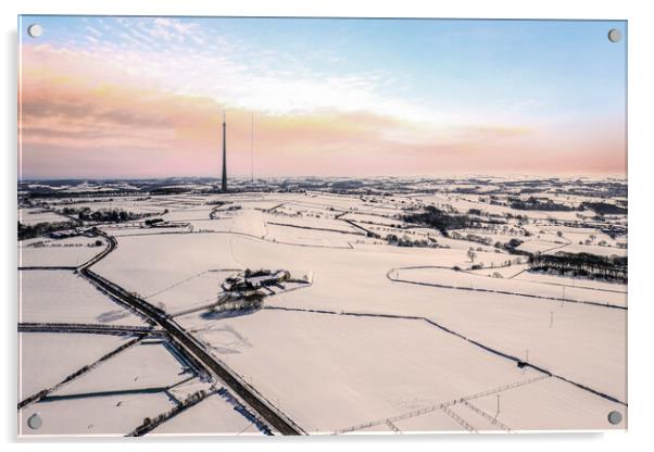 Emley Moor Mast Winter Sunrise Acrylic by Apollo Aerial Photography