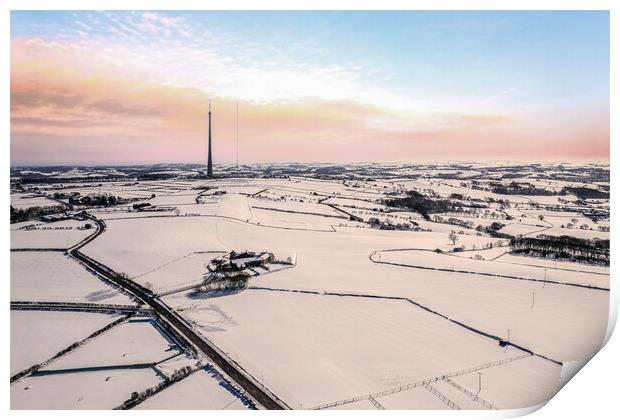 Emley Moor Mast Winter Sunrise Print by Apollo Aerial Photography