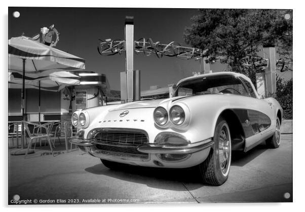 50s Corvette at the diner Acrylic by Gordon Elias