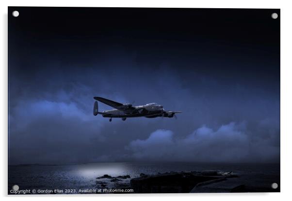 Lancaster Bomber Coasting In at Night Acrylic by Gordon Elias