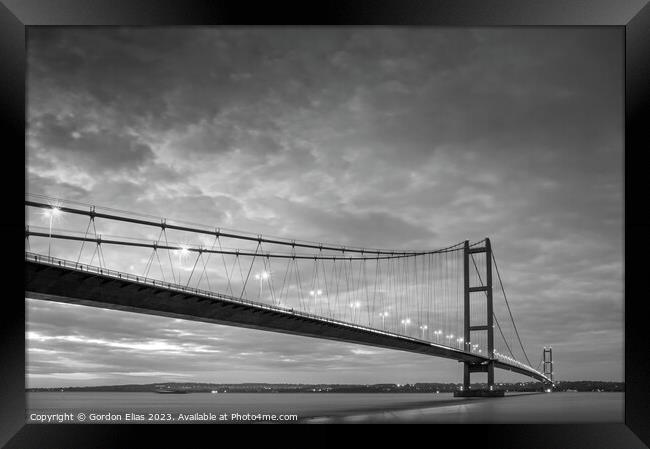 The Humber Bridge at Dusk - Monochrome  Framed Print by Gordon Elias