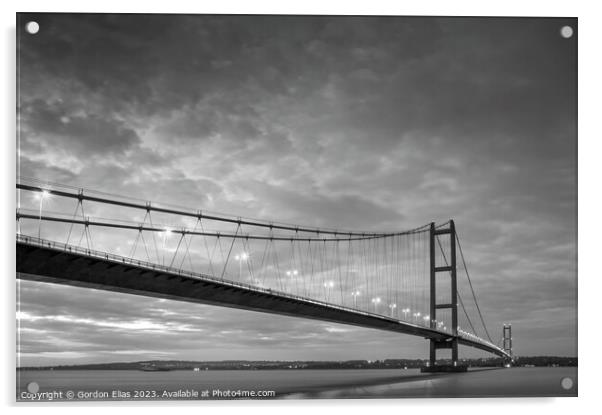 The Humber Bridge at Dusk - Monochrome  Acrylic by Gordon Elias