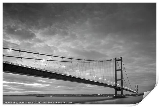 The Humber Bridge at Dusk - Monochrome  Print by Gordon Elias