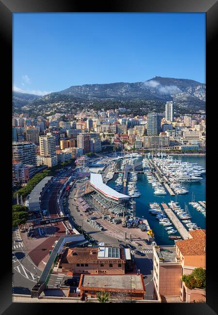 Monaco City Skyline And Port Framed Print by Artur Bogacki