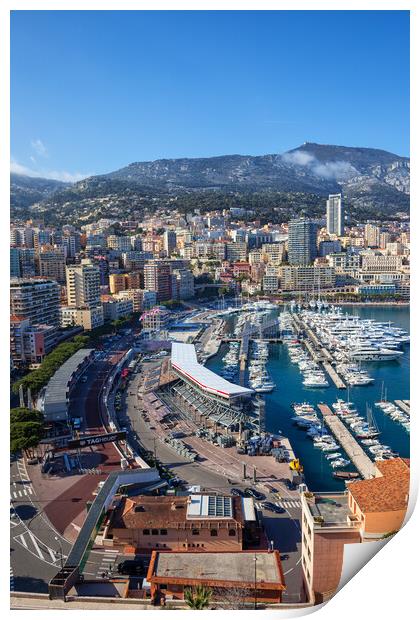 Monaco City Skyline And Port Print by Artur Bogacki