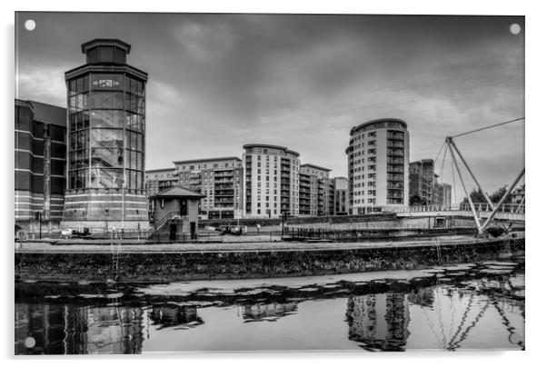 Leeds River Aire Black and White Acrylic by Tim Hill