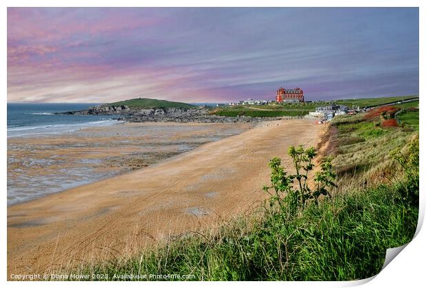 Evening at Fistral Beach Newquay  Print by Diana Mower