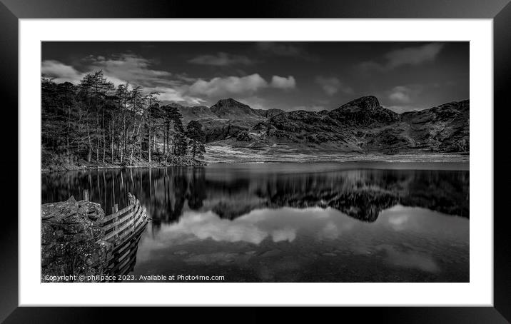 Blea Tarn in Monochrome Framed Mounted Print by phil pace