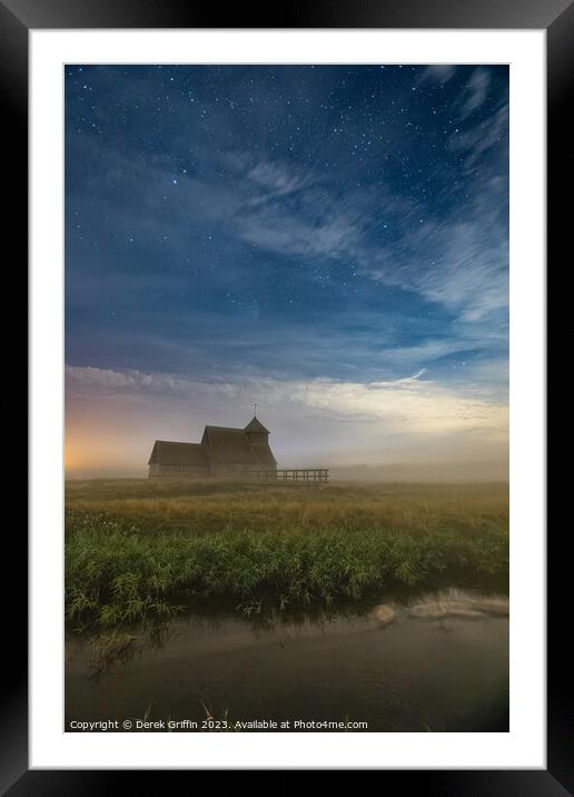 Night sky over Thomas a Becket church Framed Mounted Print by Derek Griffin