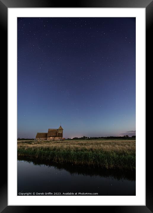 Thomas a Becket church under night sky Framed Mounted Print by Derek Griffin