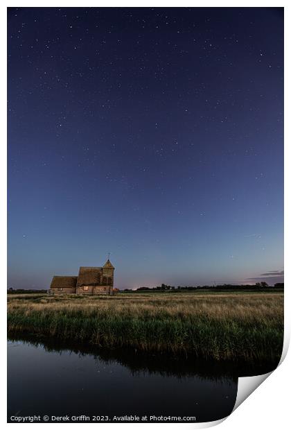Thomas a Becket church under night sky Print by Derek Griffin
