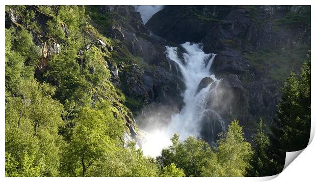 Waterfall in Folgefonna National Park, Norway Print by Irena Chlubna