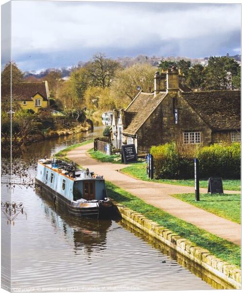 Bathampton in Spring time - Pub on the Canal  Canvas Print by Rowena Ko