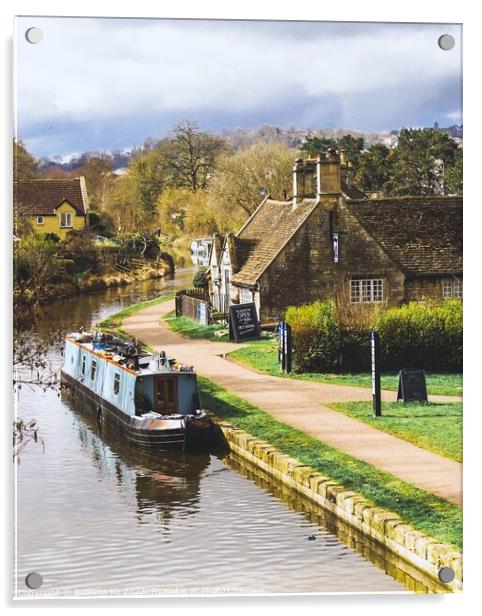 Bathampton in Spring time - Pub on the Canal  Acrylic by Rowena Ko