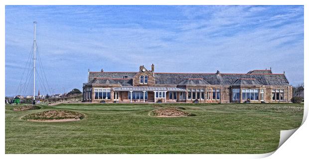 Royal Troon`s 18th green and clubhouse Print by Allan Durward Photography