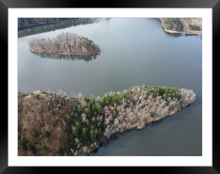 Aerial view of dam near the town of Sec, Czech Republic.  Framed Mounted Print by Irena Chlubna
