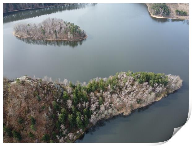 Aerial view of dam near the town of Sec, Czech Republic.  Print by Irena Chlubna