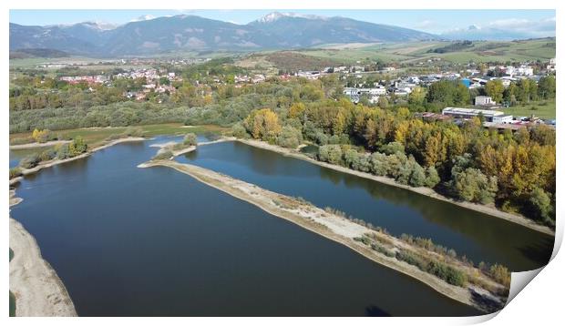 Aerial view of Liptovska Mara reservoir in Slovakia. Water surface Print by Irena Chlubna