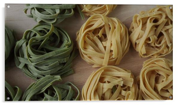 Fresh homemade egg pasta tagliatelle. Raw homemade pasta. Fettuccine pasta raw. Acrylic by Irena Chlubna