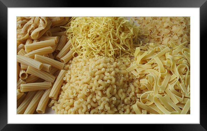 Layout of Italian raw pasta, different types and shapes of pasta Framed Mounted Print by Irena Chlubna