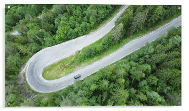 Aerial view of a winding road and forest in Norway. Picturesque mountain road Acrylic by Irena Chlubna
