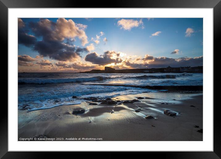 Serene Sunrise over Eyemouth Beach Framed Mounted Print by Kasia Design