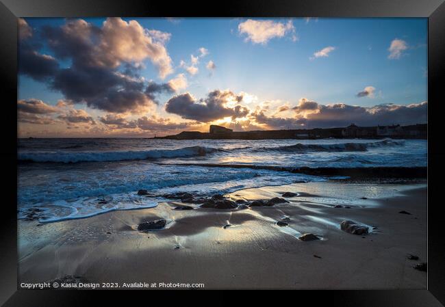 Serene Sunrise over Eyemouth Beach Framed Print by Kasia Design