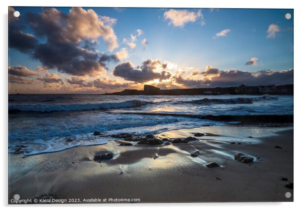 Serene Sunrise over Eyemouth Beach Acrylic by Kasia Design