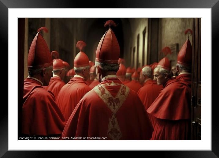 Gathered cardinals and bishops discuss the election of a new Pop Framed Mounted Print by Joaquin Corbalan