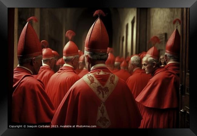 Gathered cardinals and bishops discuss the election of a new Pop Framed Print by Joaquin Corbalan