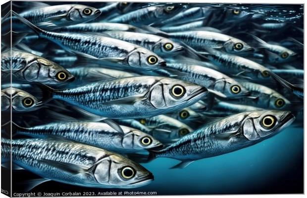 School of sardines under the sea. Ai generated. Canvas Print by Joaquin Corbalan