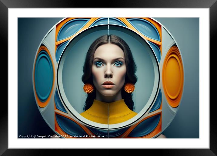 Beautiful woman framed in a modern and colorful promotional desi Framed Mounted Print by Joaquin Corbalan