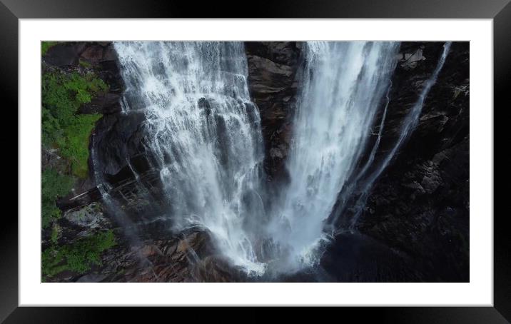 Waterfall in mountains. Outdoor nature in Norway Framed Mounted Print by Irena Chlubna