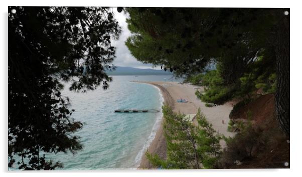 Zlatni Rat famous turquoise beach view, Croatia Acrylic by Irena Chlubna