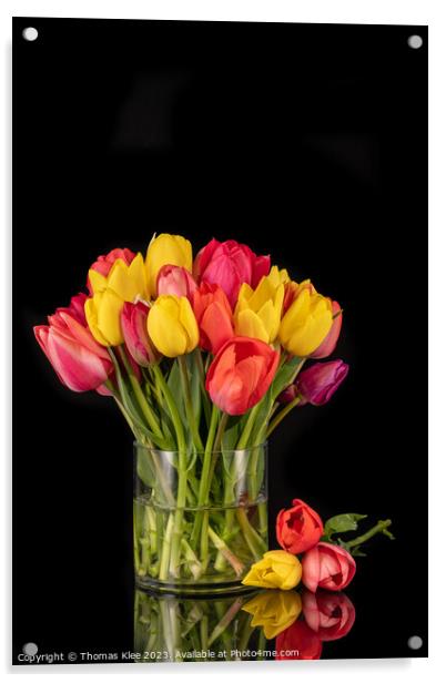 Large Colourful Bouquet of Tulips in Large Glass Vase Acrylic by Thomas Klee