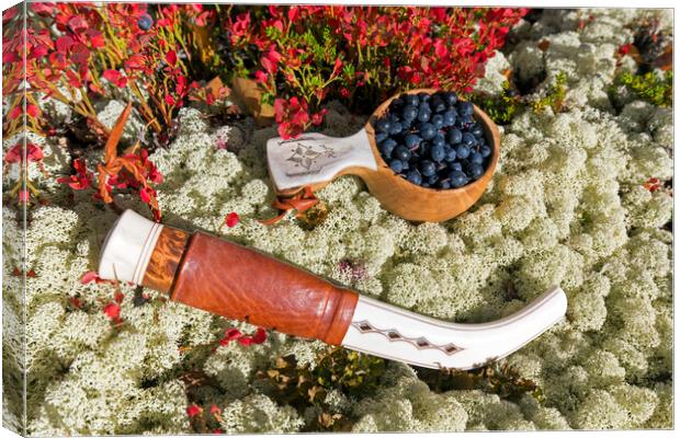 Sami Knife and Harvested Blueberries Canvas Print by Arterra 