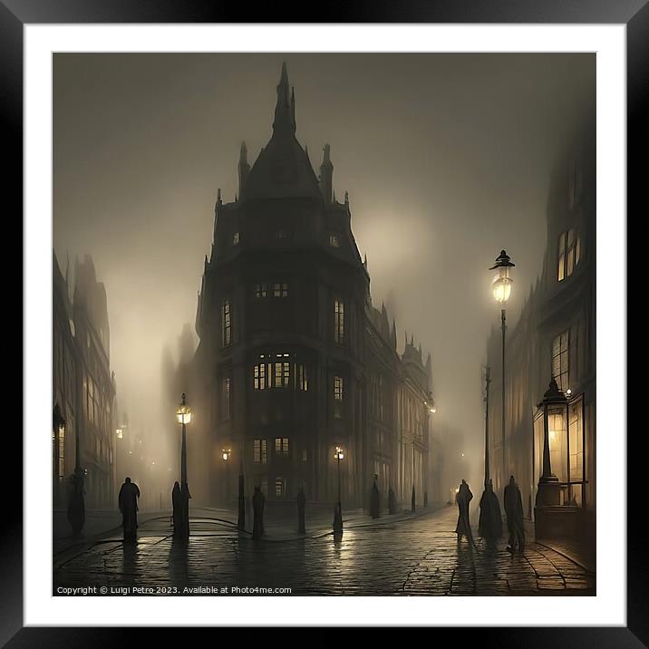 Victorian city street covered in fog. Framed Mounted Print by Luigi Petro