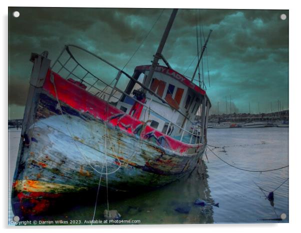 Conwy Harbour Abandoned Boats - North Wales  Acrylic by Darren Wilkes