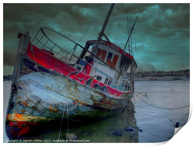 Conwy Harbour Abandoned Boats - North Wales  Print by Darren Wilkes