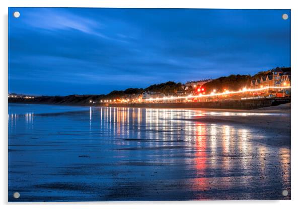 Filey Beach Reflects at Blue Hour Acrylic by Tim Hill