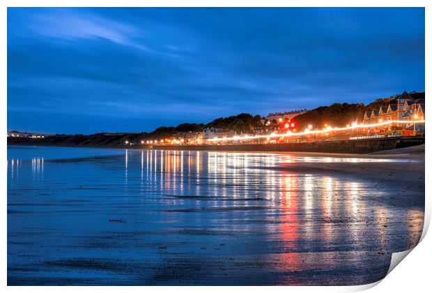 Filey Beach Reflects at Blue Hour Print by Tim Hill