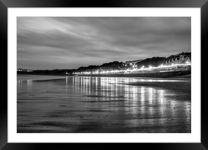 Filey Beach Reflections Black and White Framed Mounted Print by Tim Hill