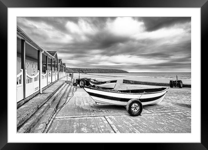 Filey Boat Ramp Black and White Framed Mounted Print by Tim Hill
