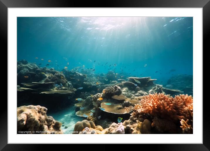 A beautiful colourful reef under water with many colourful fishe Framed Mounted Print by Michael Piepgras