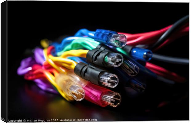 A bundle of brightly coloured fibre optic cables created with ge Canvas Print by Michael Piepgras
