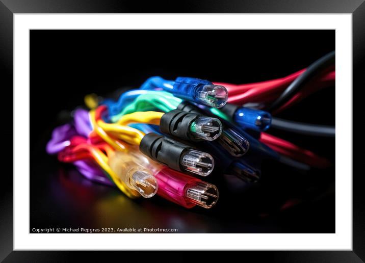 A bundle of brightly coloured fibre optic cables created with ge Framed Mounted Print by Michael Piepgras