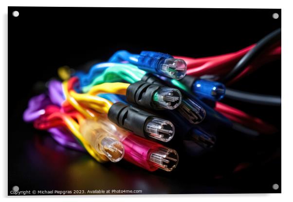 A bundle of brightly coloured fibre optic cables created with ge Acrylic by Michael Piepgras