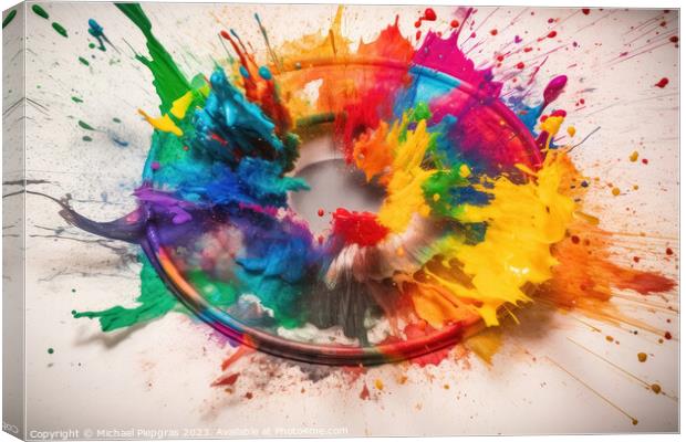 A color Wheel with goethe colors exploding in colorful powder on Canvas Print by Michael Piepgras