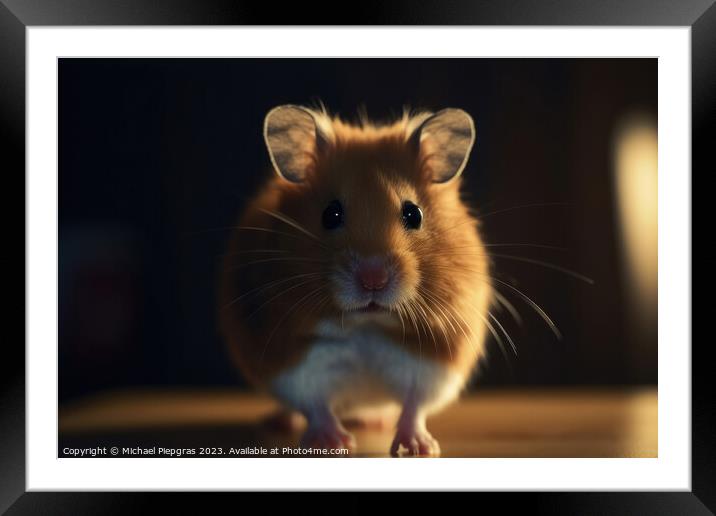A cute hamster stands upright and looks excitedly into the camer Framed Mounted Print by Michael Piepgras
