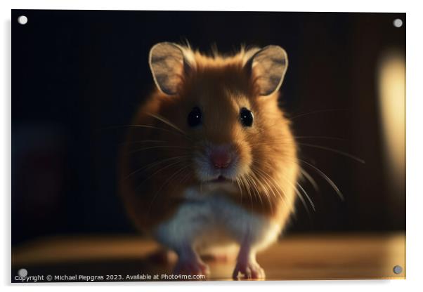 A cute hamster stands upright and looks excitedly into the camer Acrylic by Michael Piepgras